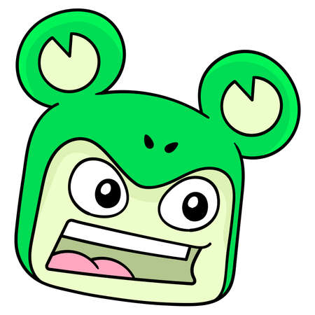 the frog faced head laughed happily, vector illustration carton emoticon. doodle icon drawingのイラスト素材