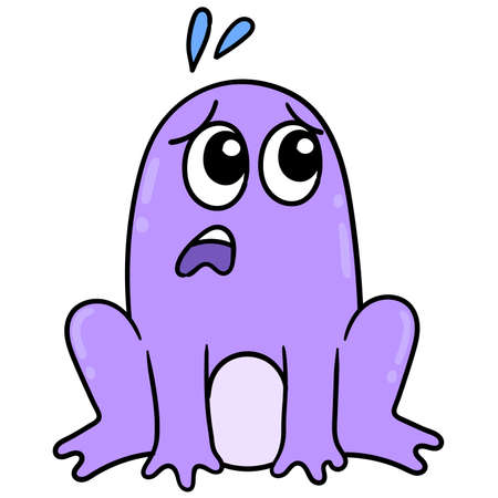 a little purple frog with a frightened face, vector illustration art. doodle icon image kawaii.のイラスト素材
