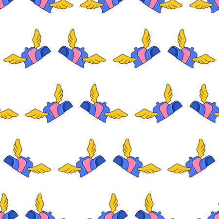 winged hat seamless pattern textile print. Great for summer vintage fabric, scrapbooking, wallpaper, giftwrap. repeat pattern background designのイラスト素材
