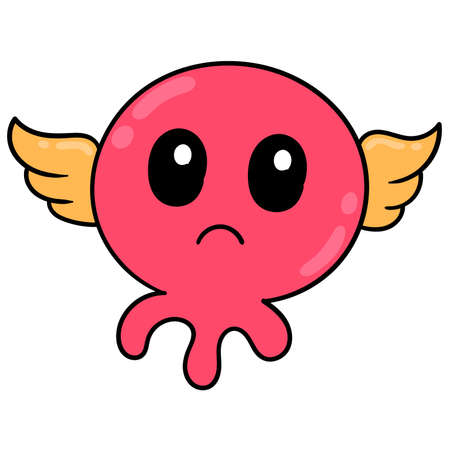 Innocent looking red sea creature gawking, vector illustration carton emoticon. doodle icon drawingのイラスト素材