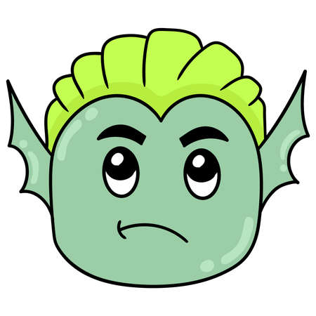 fierce faced fish monster head, vector illustration carton emoticon. doodle icon drawingのイラスト素材