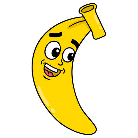 yellow banana laughing friendly happy face, vector illustration carton emoticon. doodle icon drawingのイラスト素材