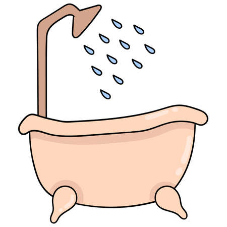 bathroom bathtub with fountain shower. cartoon emoticon. doodle icon drawing, vector illustrationのイラスト素材