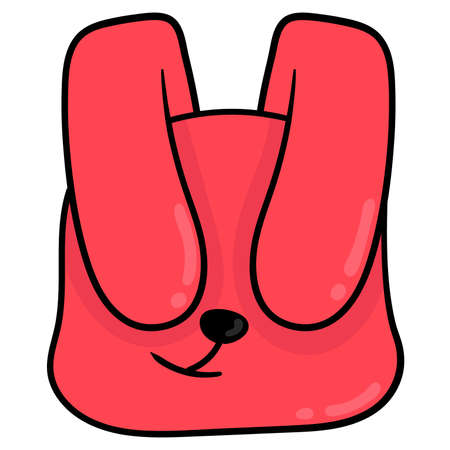 long ear red rabbit head closes eyes, vector illustration carton emoticon. doodle icon drawingのイラスト素材