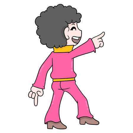 eighties man dancing in the dance club, vector illustration art. doodle icon image kawaii.のイラスト素材