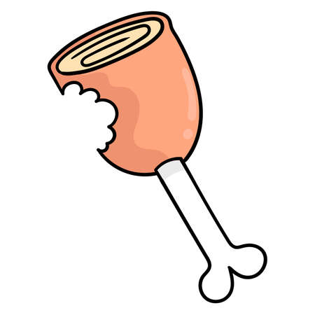 a piece of meat with bite marks. cartoon emoticon. doodle icon drawing, vector illustrationのイラスト素材