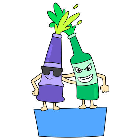 two champagne bottles hugging with blank paper template, vector illustration art.のイラスト素材