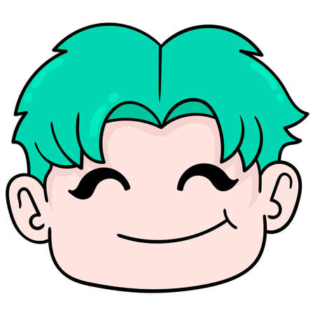 chubby smiling face boy head, vector illustration carton emoticon. doodle icon drawingのイラスト素材