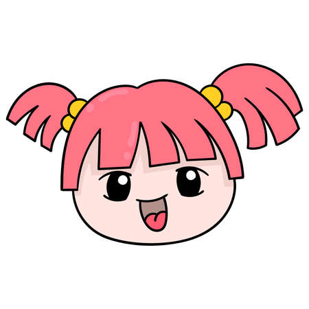 the head of the chubby faced kid girl with braided hair, vector illustration carton emoticon. doodle icon drawingのイラスト素材
