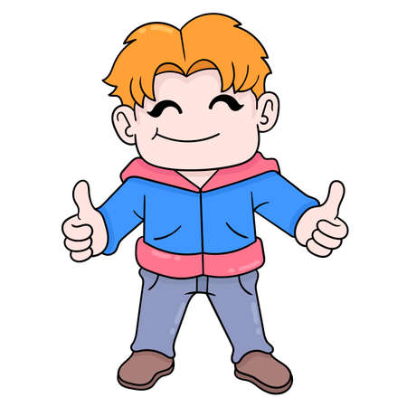 Handsome boy with smiling face happily welcomes the school season, vector illustration art. doodle icon image kawaii.のイラスト素材