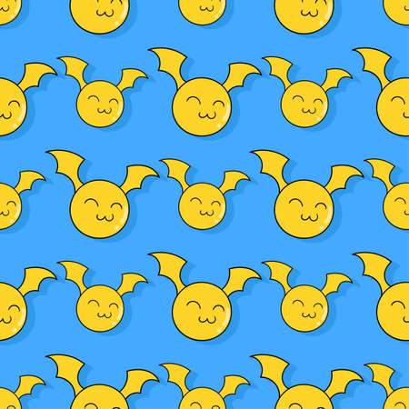 yellow bat cute seamless repeat pattern. background vector illustration.のイラスト素材