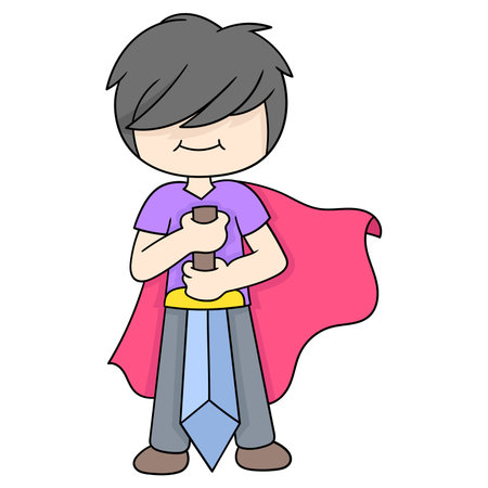 the legend boy brought the sword excalibur to be king arthur, vector illustration art. doodle icon image kawaii.のイラスト素材