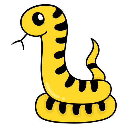 yellow venomous snake, vector illustration carton emoticon. doodle icon drawingのイラスト素材