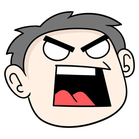 the head of the arrogant boy is full of anger, vector illustration carton emoticon. doodle icon drawingのイラスト素材