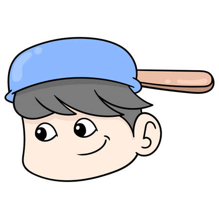 kid child wearing a pot hat, vector illustration carton emoticon. doodle icon drawingのイラスト素材