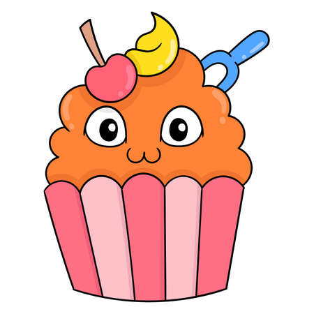 cupcakes filled with sweet and delicious cream, vector illustration art. doodle icon image kawaii.のイラスト素材