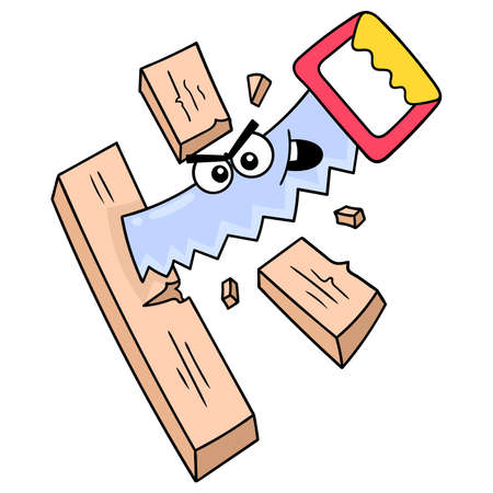 arrogant faced saw cutting wood, vector illustration art. doodle icon image kawaii.のイラスト素材