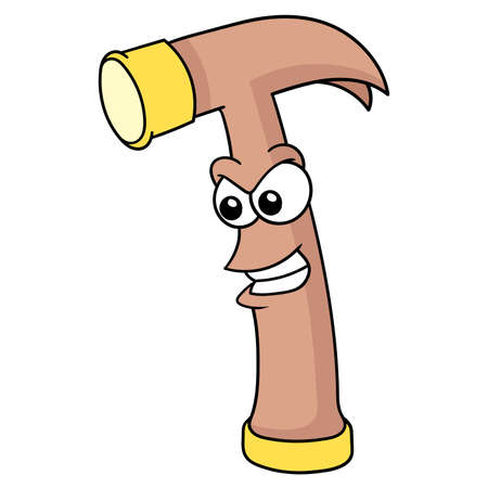 The evil faced hammer is ready to hit, vector illustration art. doodle icon image kawaii.のイラスト素材