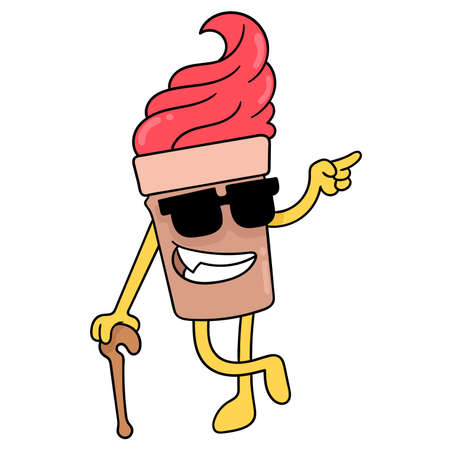 cool style strawberry ice cream with sunglasses, vector illustration art. doodle icon image kawaii.のイラスト素材