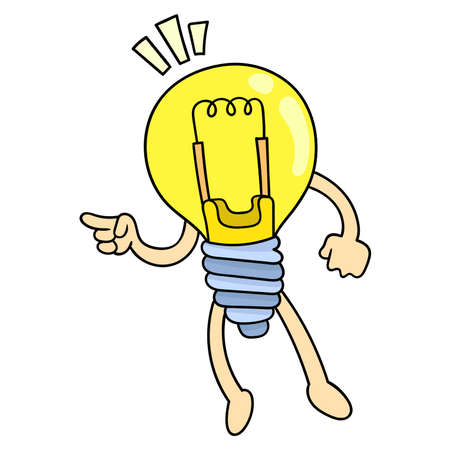 the light bulb lights up brightly a sign of a brilliant idea, vector illustration art. doodle icon image kawaii.のイラスト素材