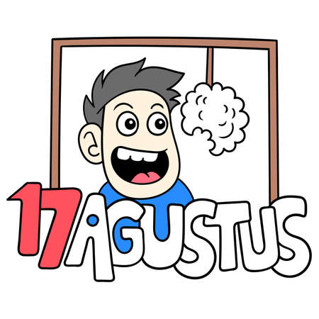 indonesian independence celebration banner template man is happy, vector illustration art. doodle icon image kawaii.のイラスト素材