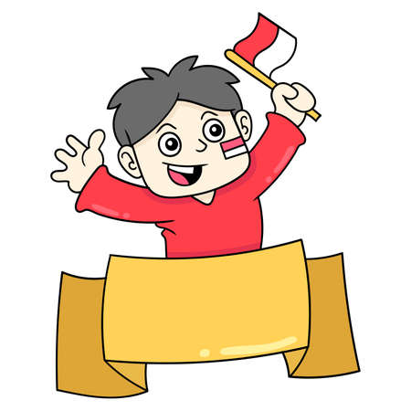 indonesian independence celebration banner template man is happy, vector illustration art. doodle icon image kawaii.のイラスト素材