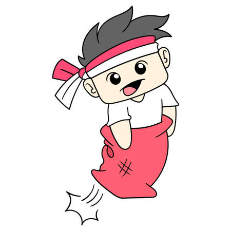 kid is celebrating the independence day of the republic of indonesia, vector illustration art. doodle icon image kawaii.のイラスト素材
