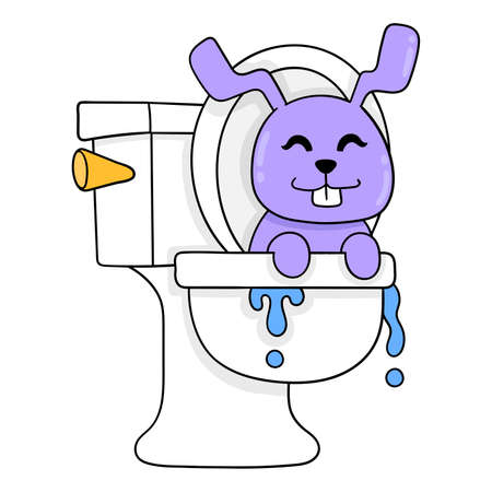 purple rabbit emerges from the water closet, vector illustration art. doodle icon image kawaii.のイラスト素材