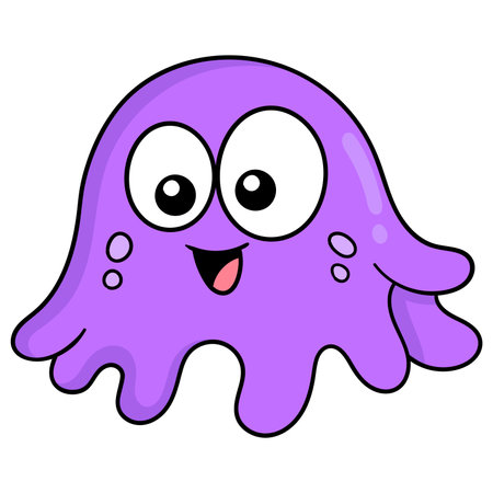 cute face purple slime creature head, vector illustration carton emoticon. doodle icon drawingのイラスト素材