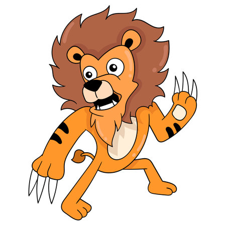 lion king with sharp nails ready for battle, vector illustration art. doodle icon image  .のイラスト素材