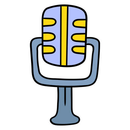 microphone recording podcast, cartoon emoticon. doodle icon drawing, vector illustrationのイラスト素材