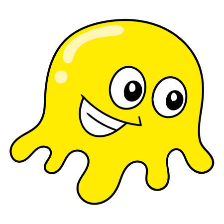 yellow slime head smiling happy face, vector illustration carton emoticon. doodle icon drawingのイラスト素材