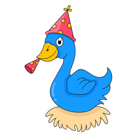 the ducks are in the nest celebrating the new year, vector illustration art. doodle icon image kawaii.のイラスト素材