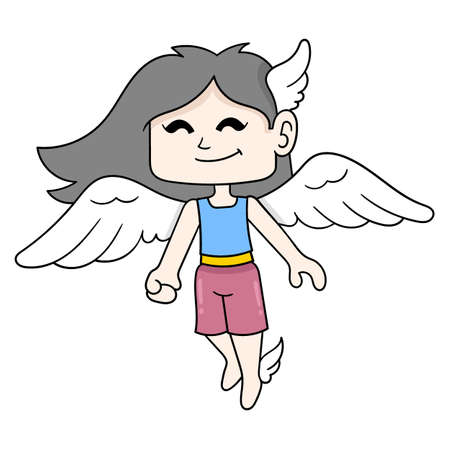 girl with angel wings, vector illustration art. doodle icon image kawaii.のイラスト素材