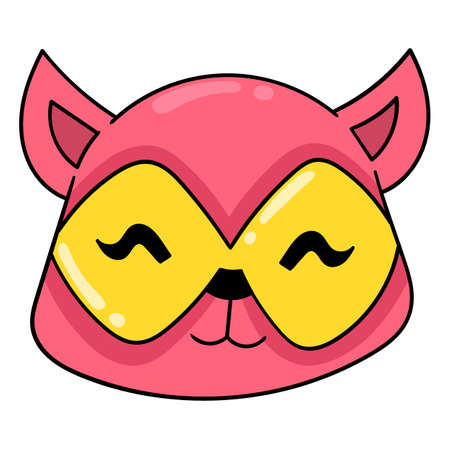funny faced masked cat, vector illustration carton emoticon. doodle icon drawingのイラスト素材