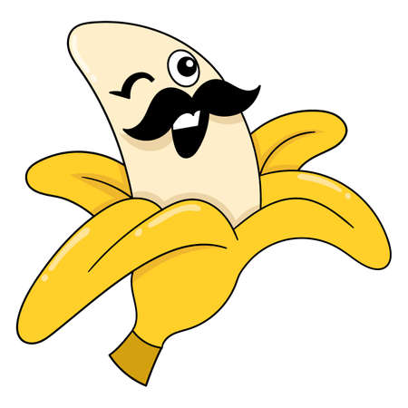Banana with a happy face with a thick mustache, vector illustration art. doodle icon image kawaii.の写真素材