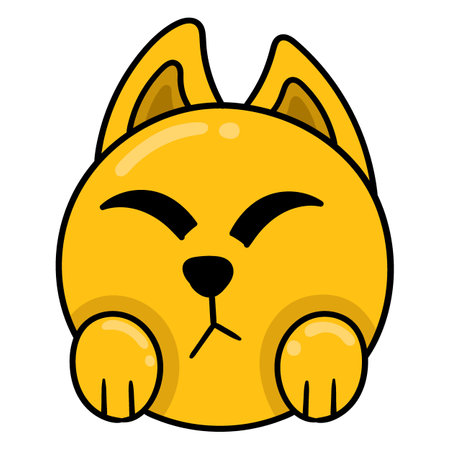 The yellow cat head is making a cute expression, vector illustration carton emoticon. doodle icon drawingのイラスト素材