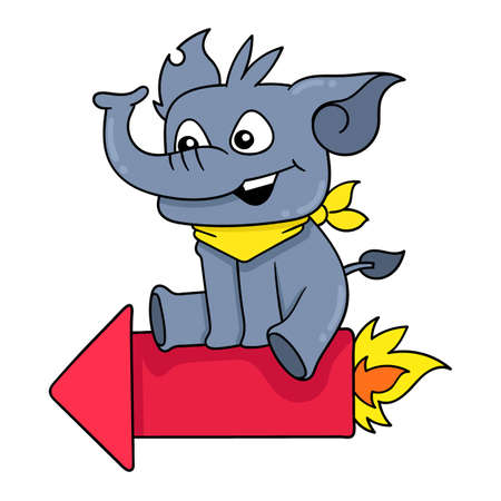 elephant sitting on a flying rocket, vector illustration art. doodle icon image kawaii.のイラスト素材