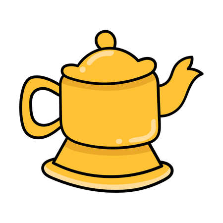 golden yellow teapot, cartoon emoticon. doodle icon drawing, vector illustrationのイラスト素材
