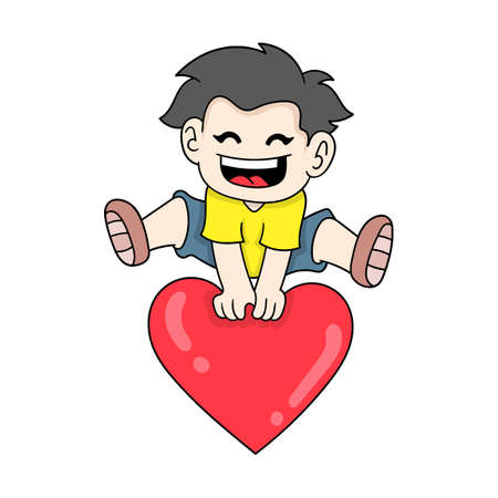boy celebrating happy valentine, vector illustration art. doodle icon image kawaii.のイラスト素材