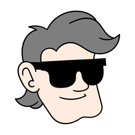 human head wearing sunglasses, vector illustration carton emoticon. doodle icon drawingのイラスト素材