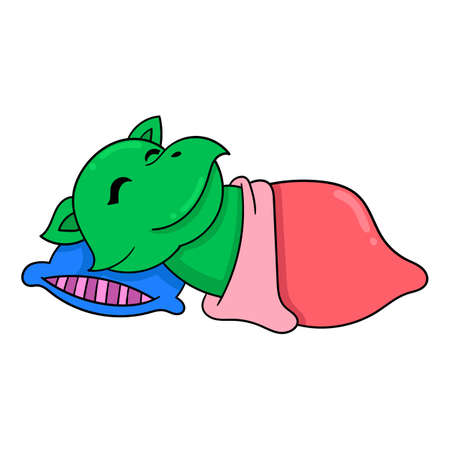 green rhino sleeping with a thick blanket, vector illustration art. doodle icon image kawaii.のイラスト素材