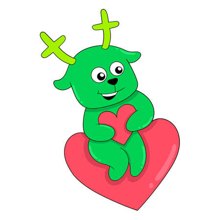 green deer is celebrating sharing love, vector illustration art. doodle icon image kawaii.のイラスト素材