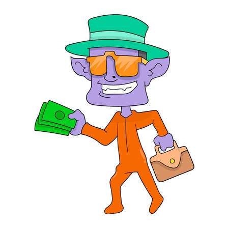 Rich monsters are carrying piles of money, vector illustration art. doodle icon image kawaii.のイラスト素材