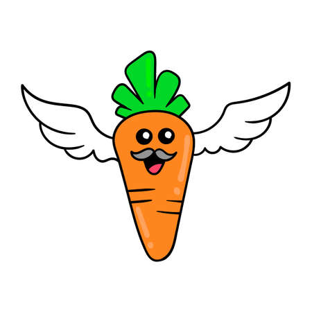 Carrot is flying with wings, vector illustration art. doodle icon image kawaii.のイラスト素材