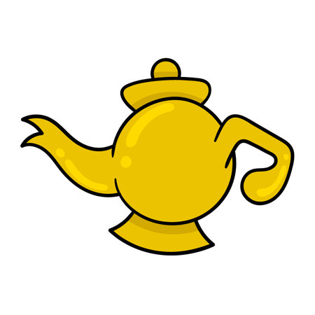 beautiful sparkling gold teapot, cartoon emoticon. doodle icon drawing, vector illustrationのイラスト素材