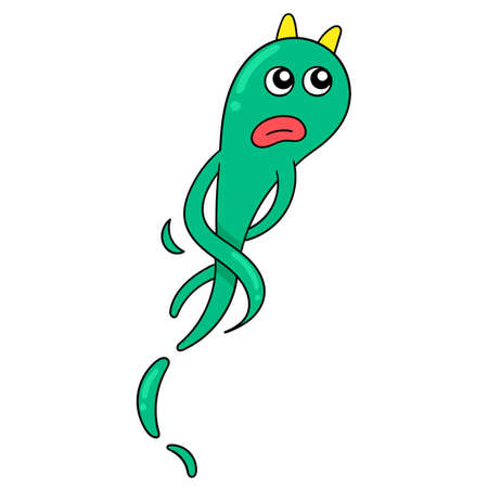 dumb faced green moss monster, vector illustration art. doodle icon image kawaii.のイラスト素材