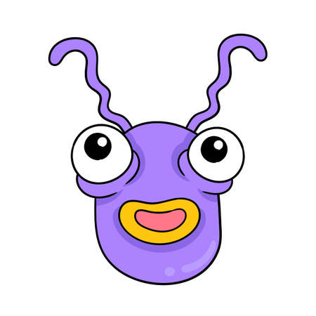 big eyed purple monster head is smiling, vector illustration art. doodle icon image kawaii.のイラスト素材