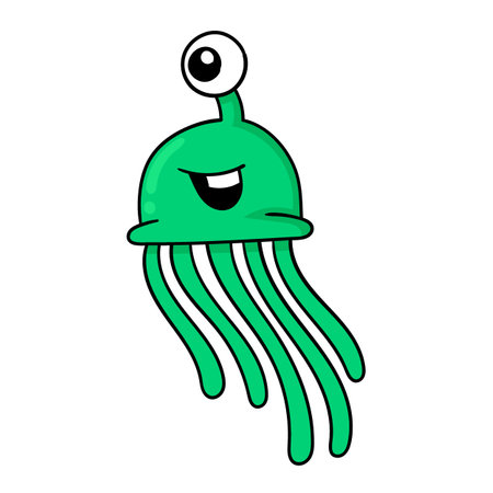 one eyed tentacled squid monster, vector illustration art. doodle icon image kawaii.のイラスト素材