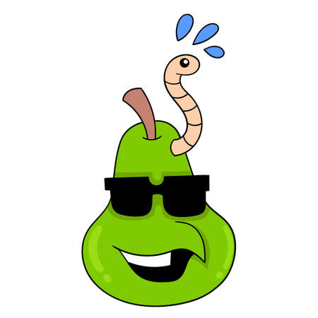 pears wearing sunglasses with caterpillars on their bodies, vector illustration art. doodle icon image kawaii.のイラスト素材